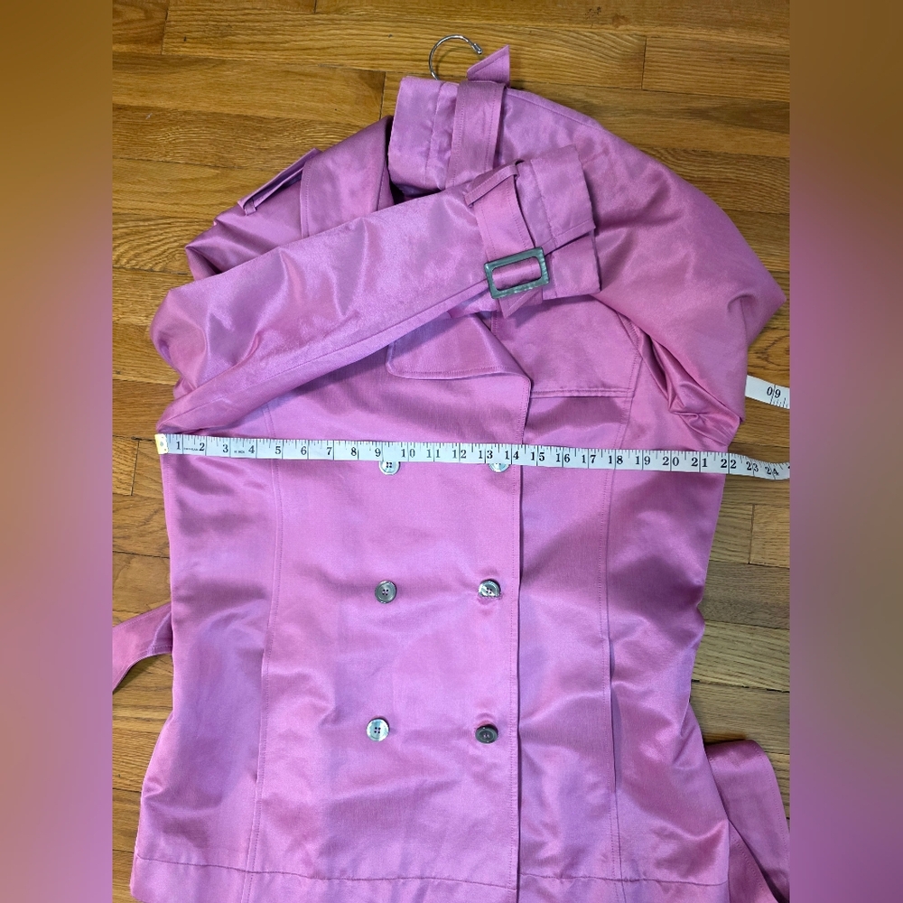 Jones New York Collection Pink Silk Blend Double Breasted Belted Trench Coat L - Picture 10 of 12